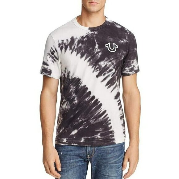 TRUE RELIGION Mens MEDIUM Gray Bleached Bleach Wash Tie-Dye T-SHIRT Tee EUC - Picture 1 of 11